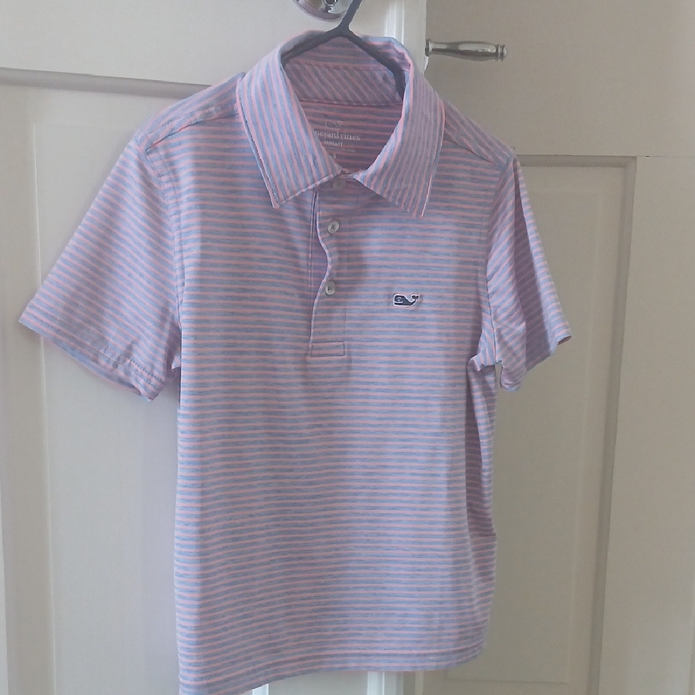 Vineyard Vines Kids Pink and Light Blue Striped Polo